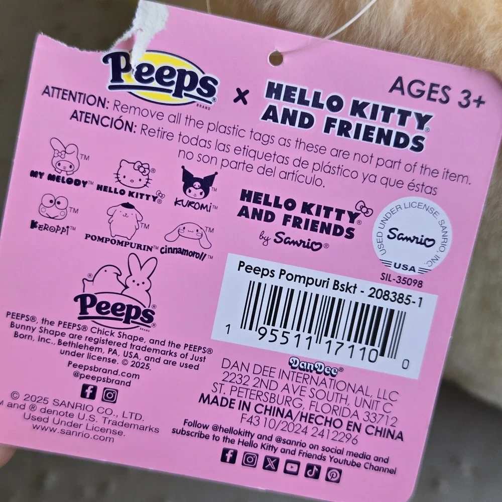 NEW Peeps x‎ HELLO KITTY Easter Basket w/ Handle Bunny Rabbit Plush Basket Blue